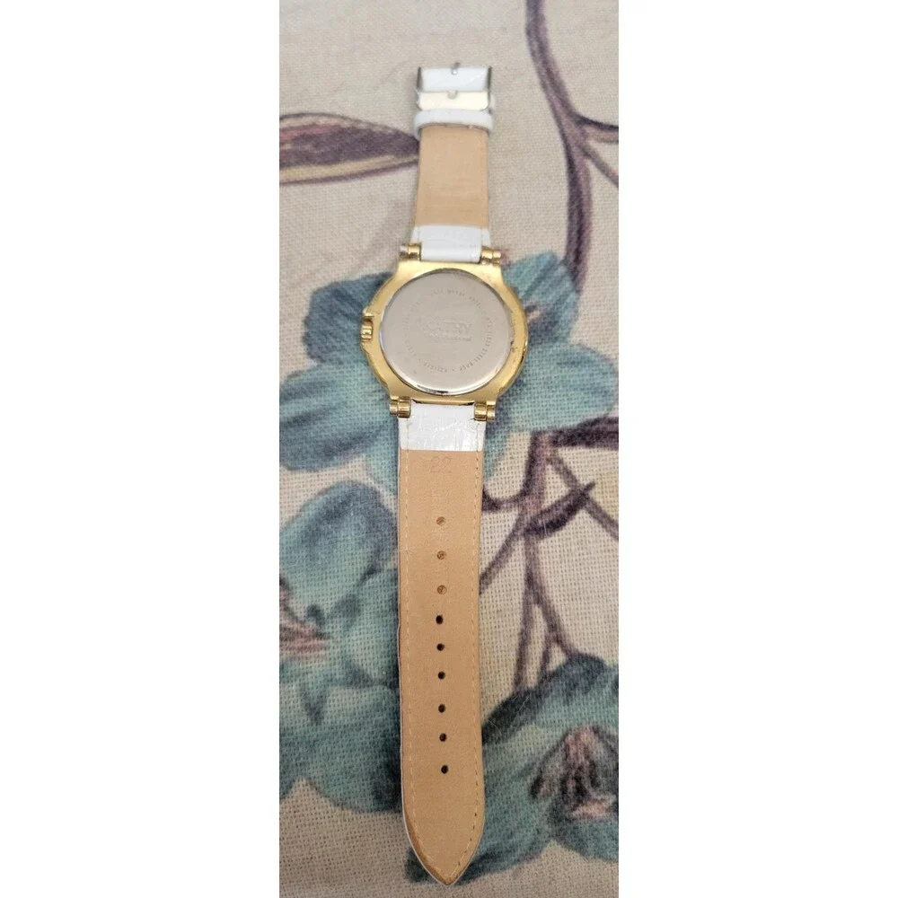 Kathy Van Zeeland Watch - Y2K Glam Gold Bezel & White Croc Leather Strap